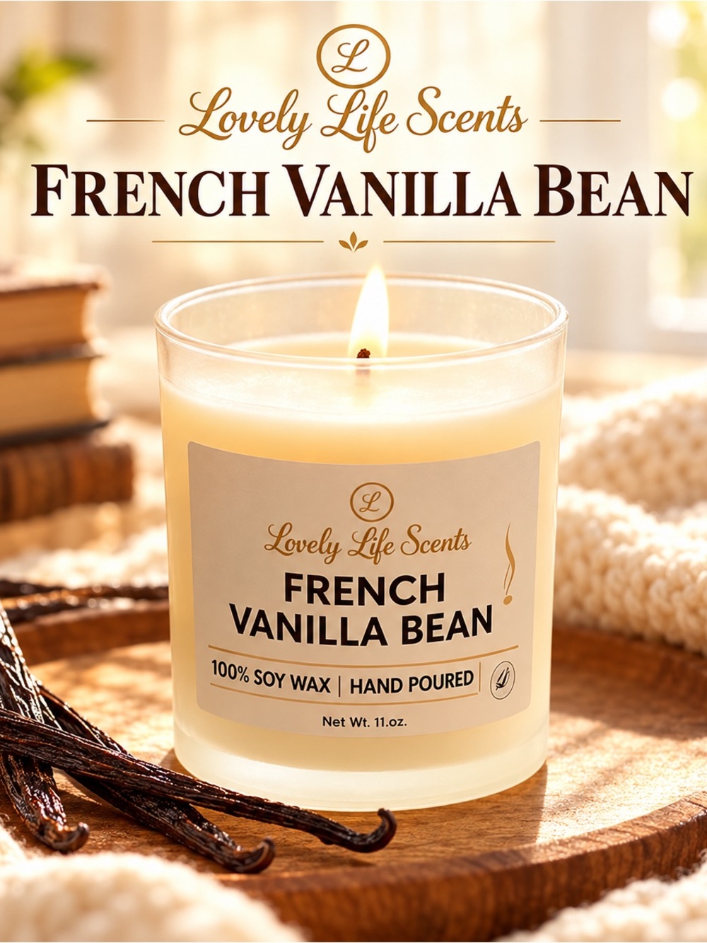 French Vanilla Bean 11oz Premium Soy Wax Candle from Lovely Life Scentd